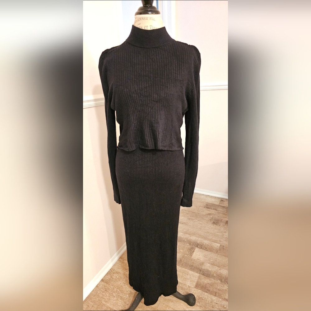 Sonoma Black Ribbed Maternity Dress Large